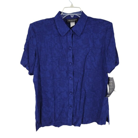VTG Button Up Blue Shirt Sheer Textured Grunge Indie Y2K 10P Artsy Dopamine boho - Picture 1 of 5
